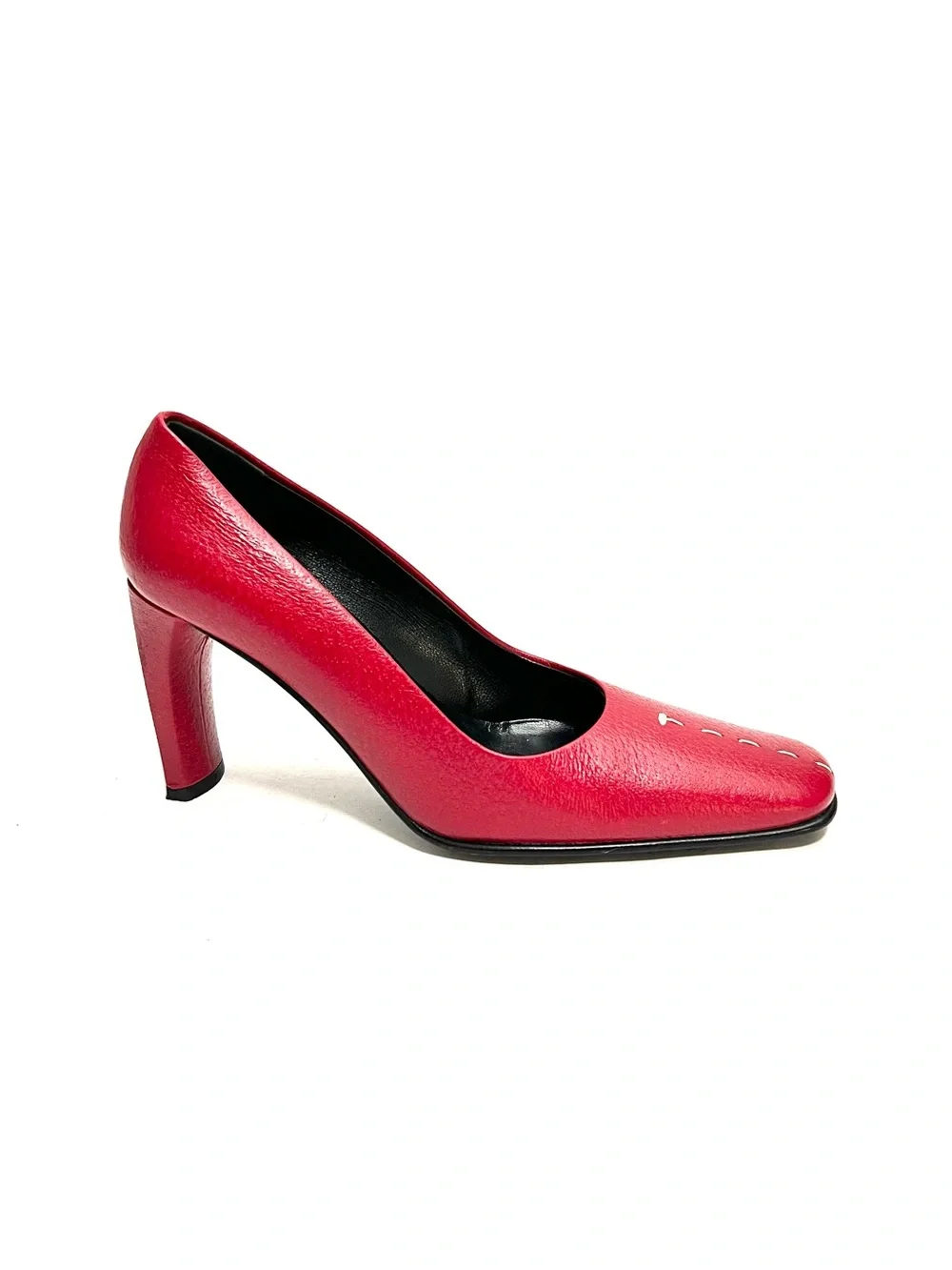 Vintage 1990s lipstick red Italian leather top stitch heels